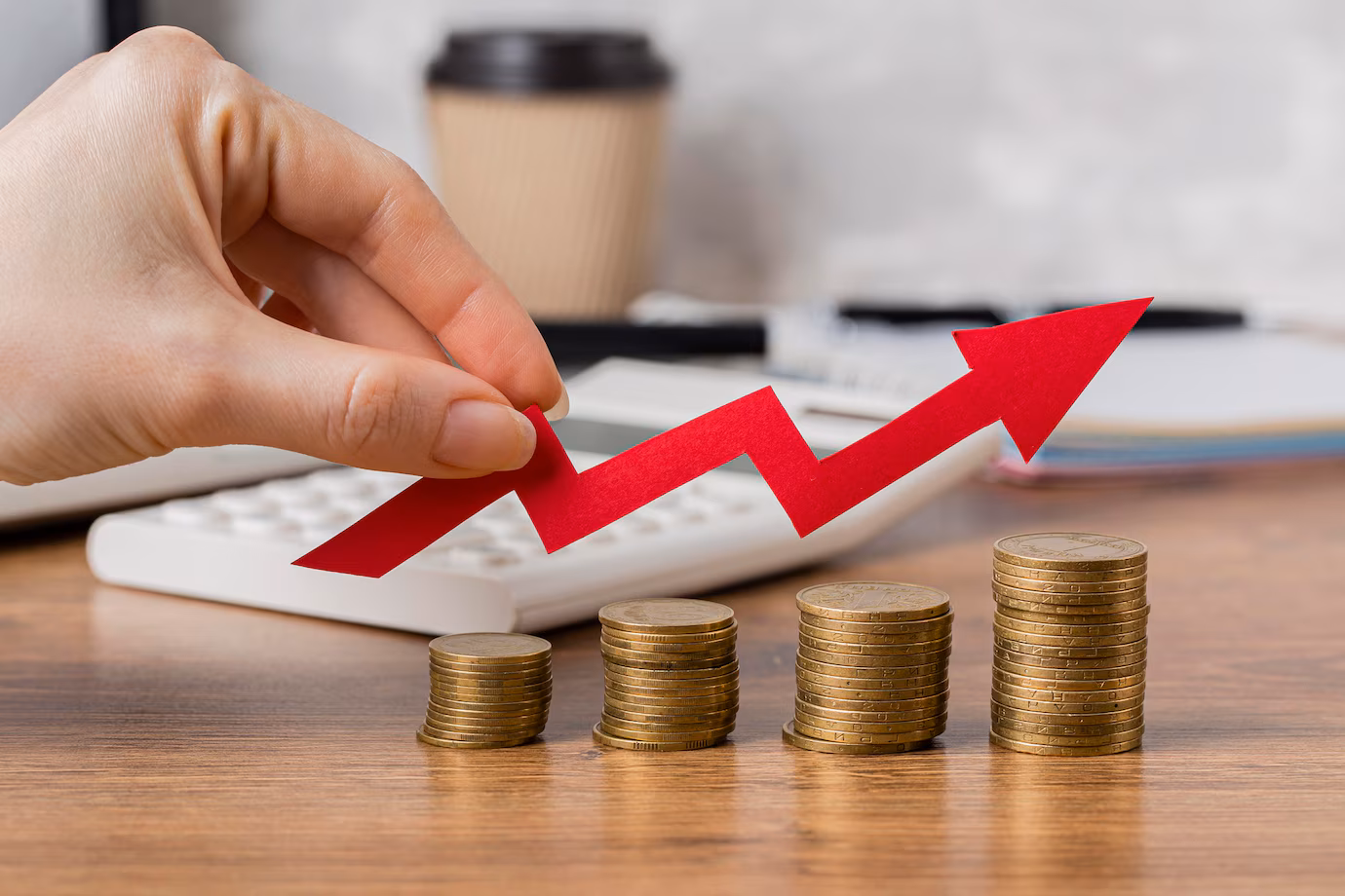Illustration of a robot analyzing dynamic pricing charts with a rising trend line, symbols of AI, and colorful bar graphs.